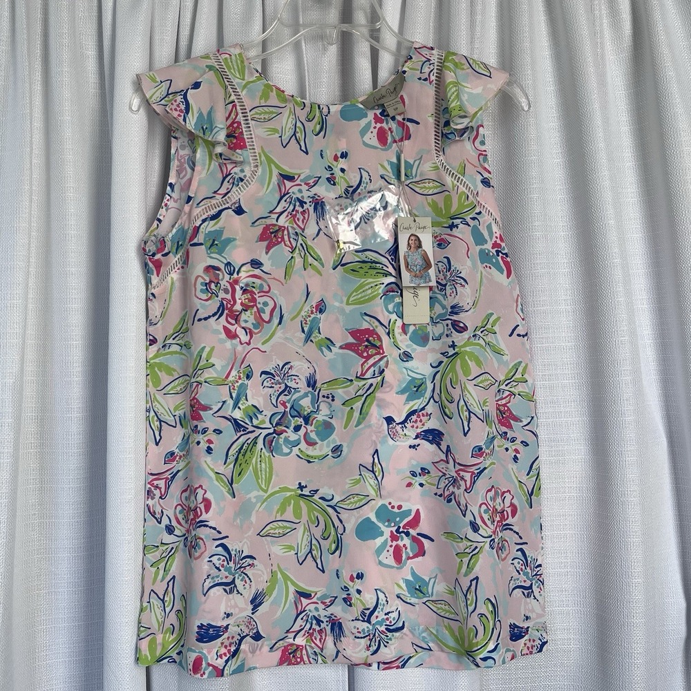 Charlie Paige Tank Top Sleeveless With Ruffle Size Small Pink Floral NWT